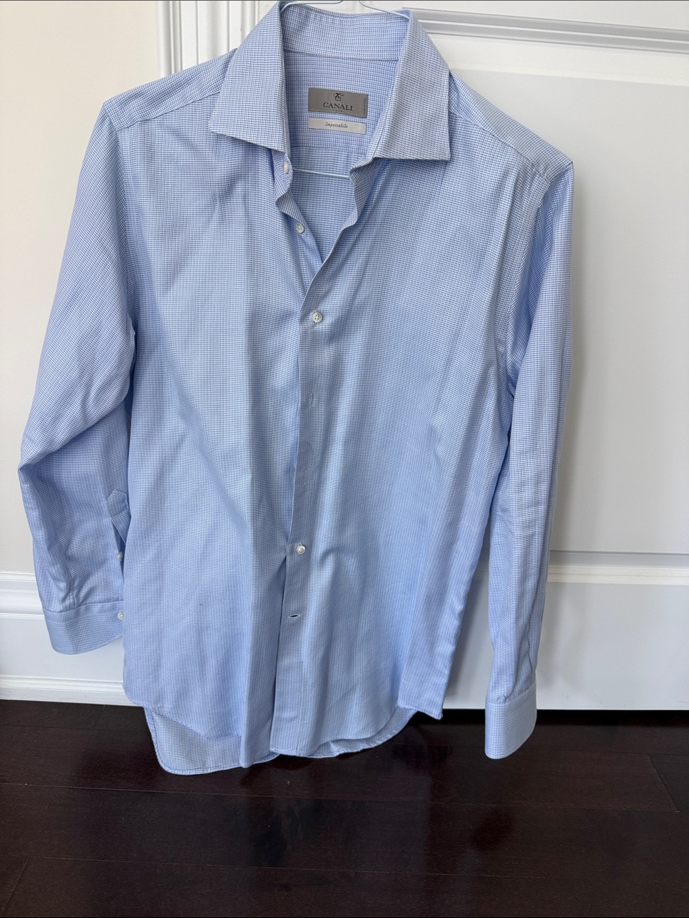 Canali Cotton Sky Blue Micro-Pattern Dress Shirt